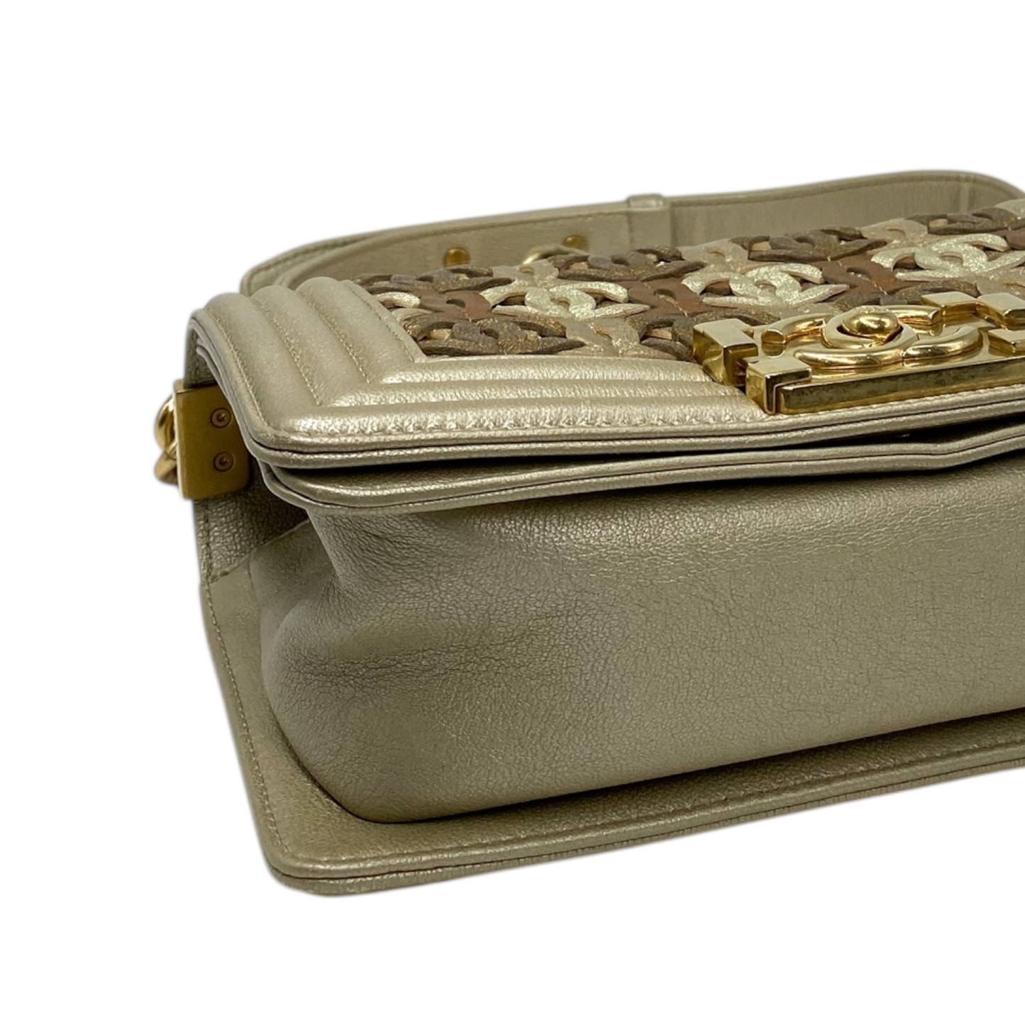 Chanel Metallic Boy Bag Woven Leather