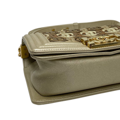 Chanel Metallic Boy Bag Woven Leather