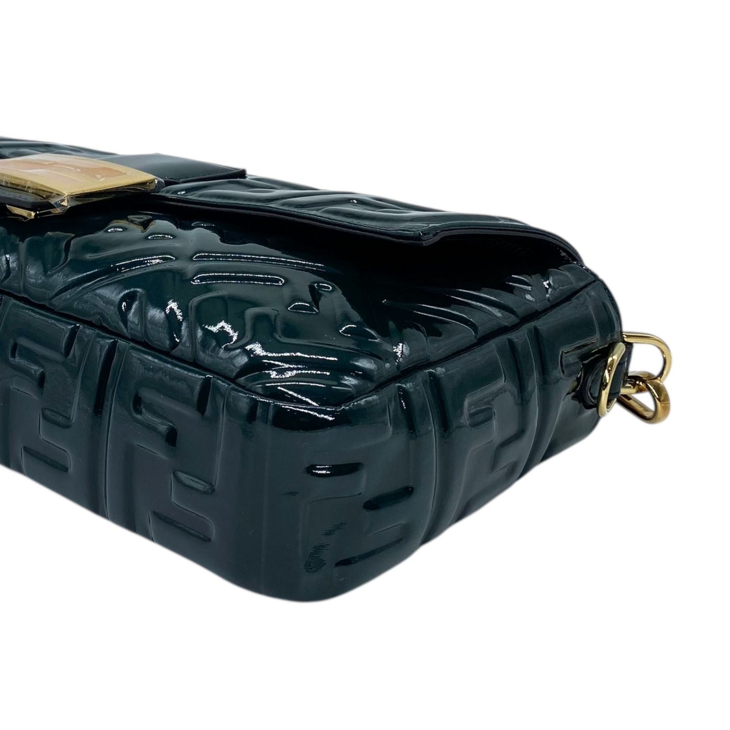 Fendi Green Patent Leather Zucca Embossed Baguette