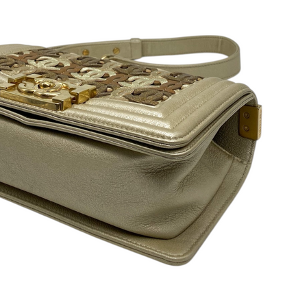 Chanel Metallic Boy Bag Woven Leather