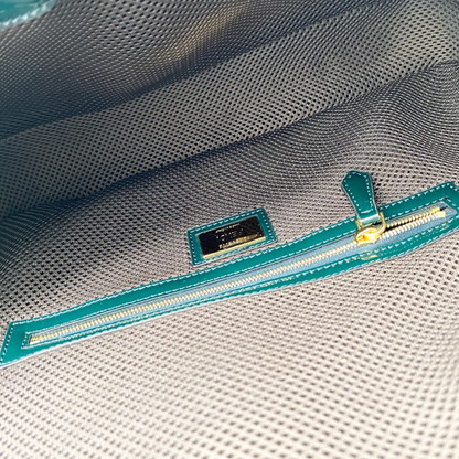 Fendi Green Patent Leather Zucca Embossed Baguette