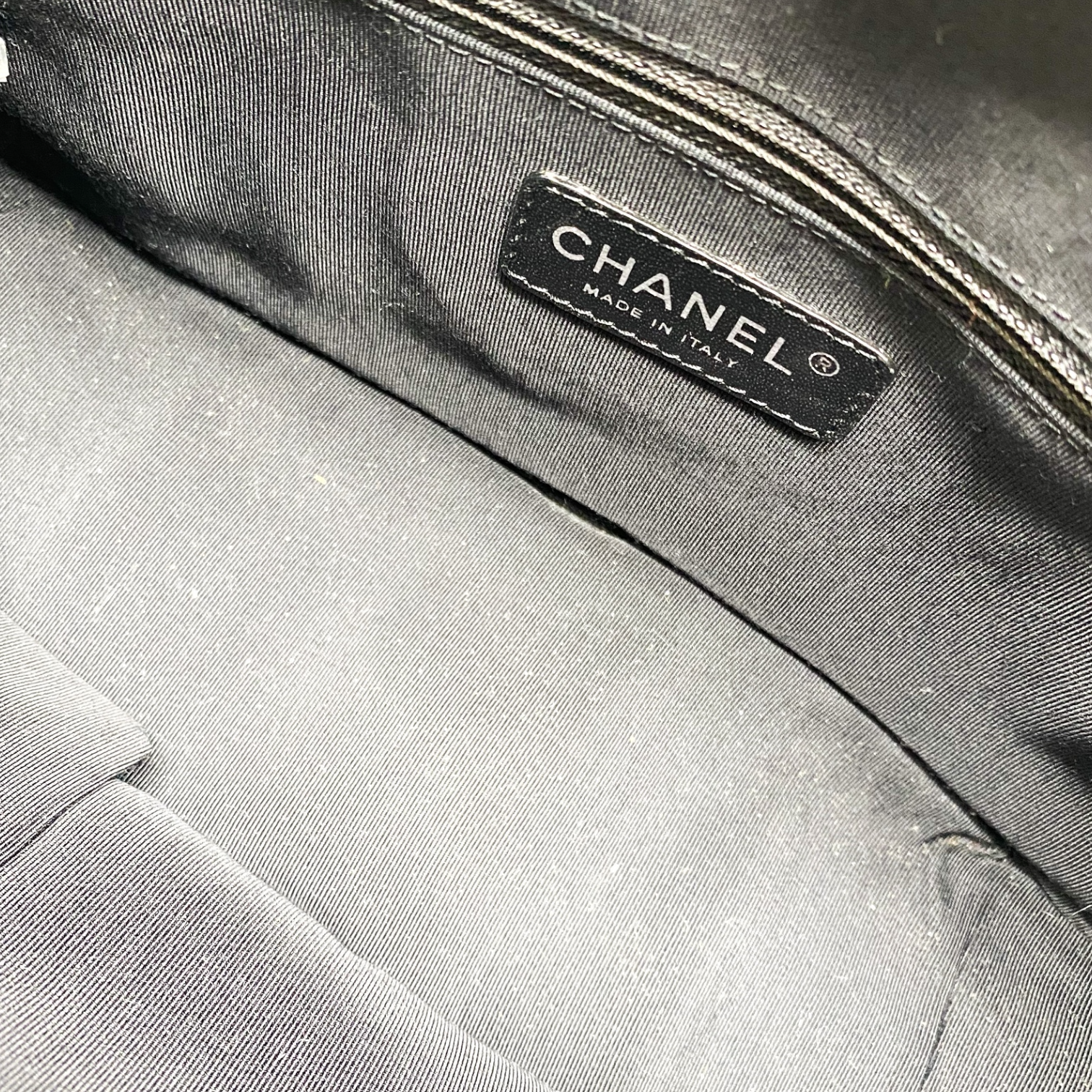 Chanel Black Beige Patent Leather Woven Camera Bag