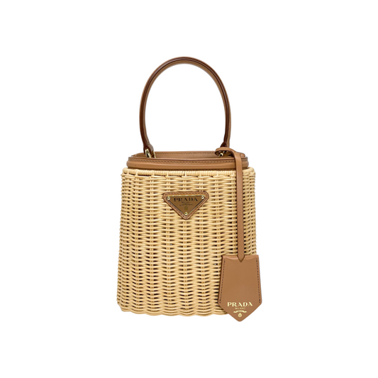 Prada Beige Panier Mini Wicker Top Handle