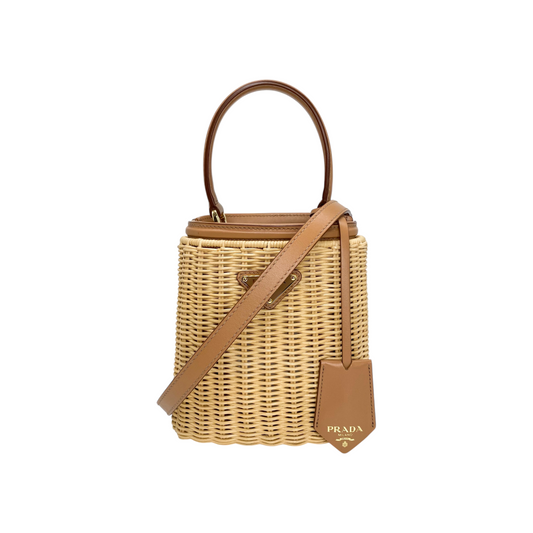 Prada Beige Panier Mini Wicker Top Handle