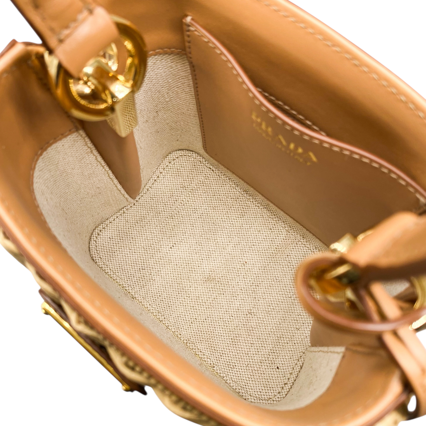 Prada Beige Panier Mini Wicker Top Handle