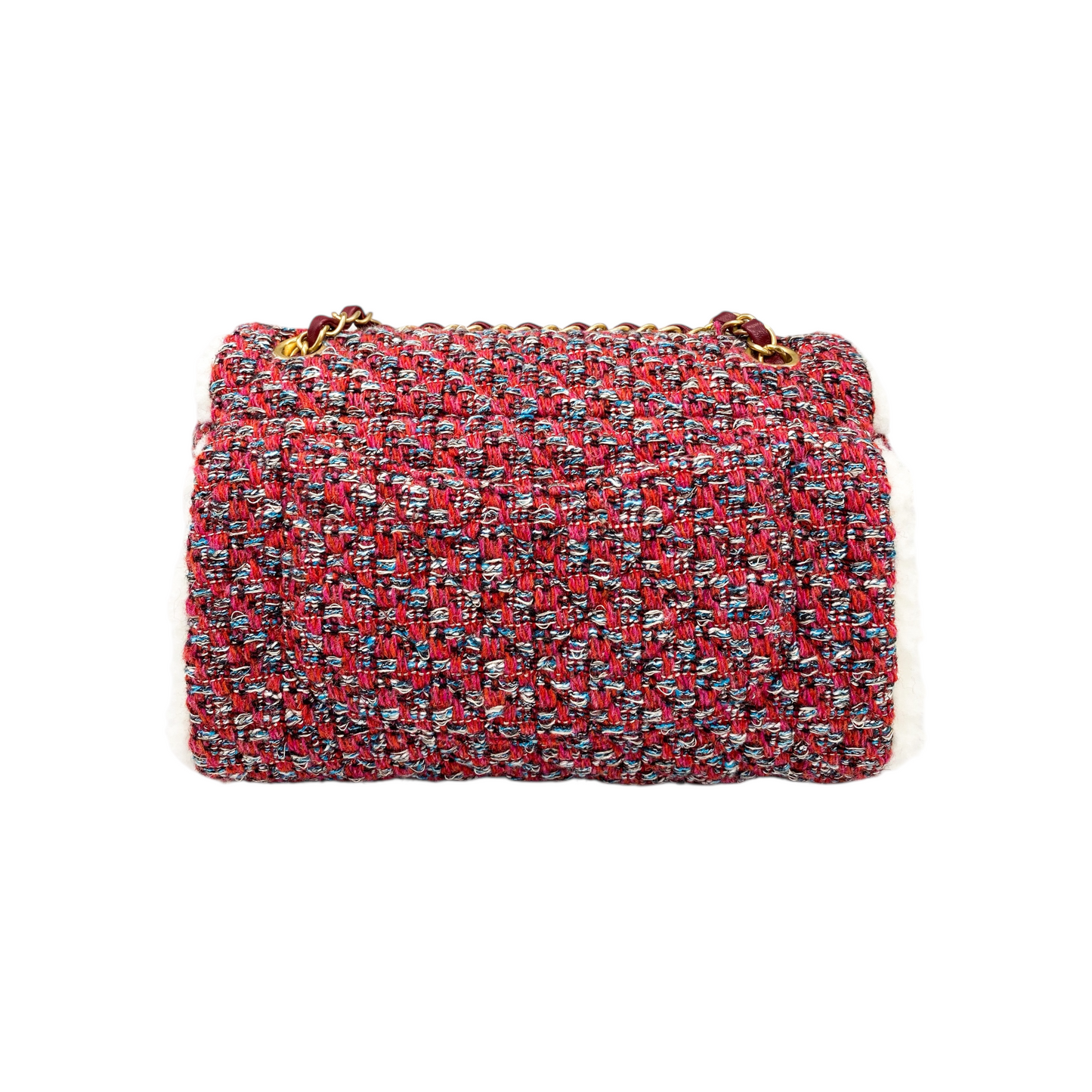 Chanel Red Multicolor Shearling Trim Muff Flap Bag