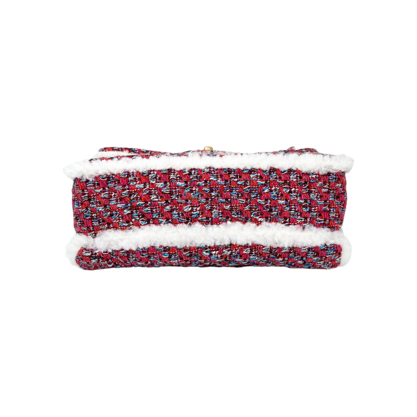 Chanel Red Multicolor Shearling Trim Muff Flap Bag