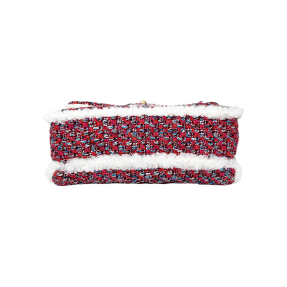 Chanel Red Multicolor Shearling Trim Muff Flap Bag