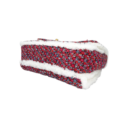 Chanel Red Multicolor Shearling Trim Muff Flap Bag