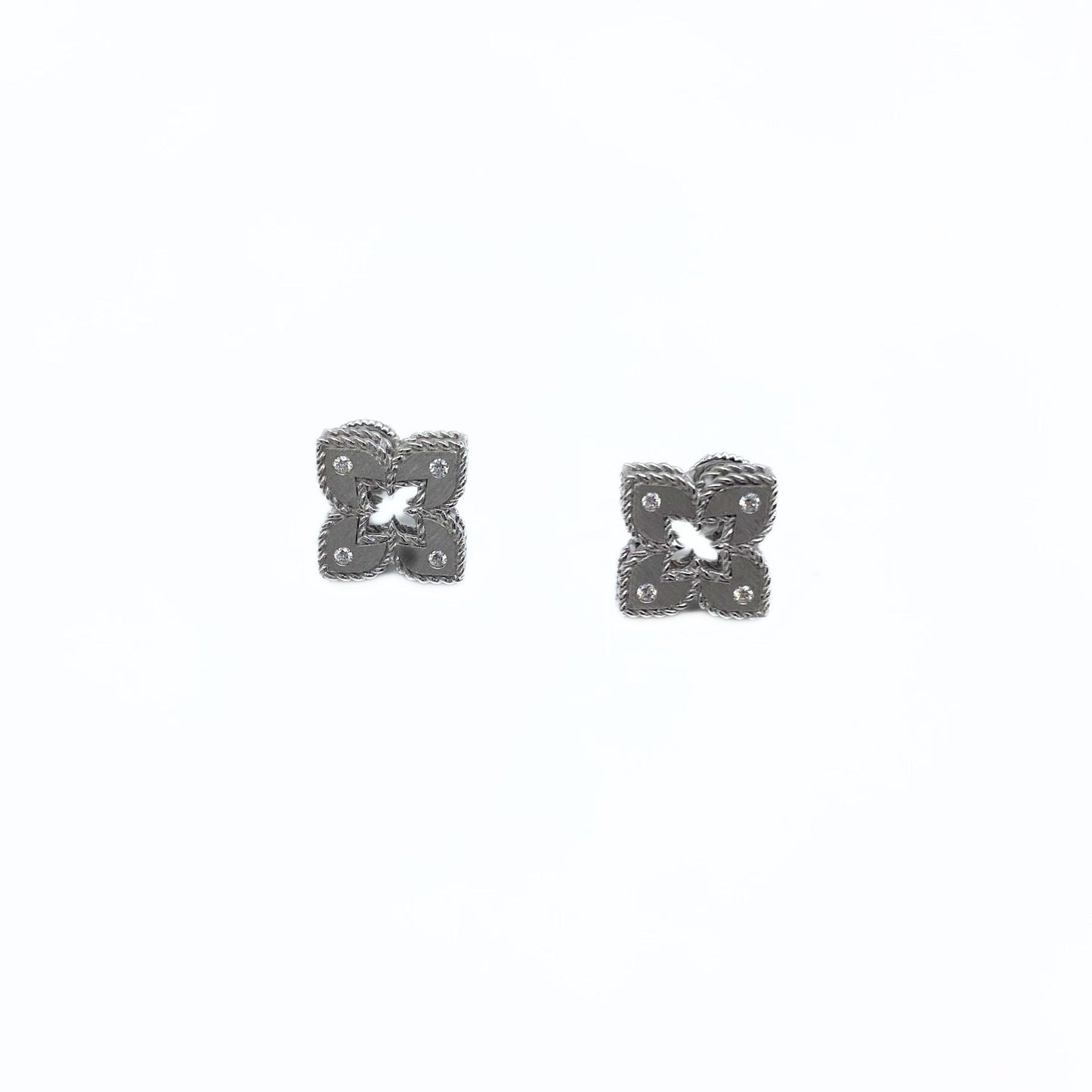 Roberto Coin Venetian Princess Diamond and 18K Gold Satin Finish Flower Stud Earrings