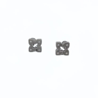 Roberto Coin Venetian Princess Diamond and 18K Gold Satin Finish Flower Stud Earrings