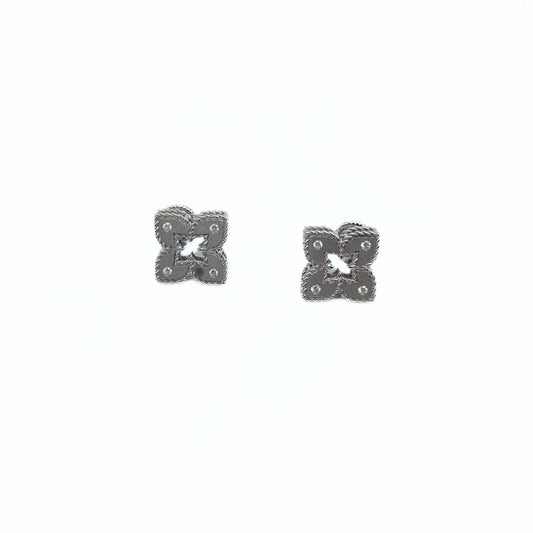 Roberto Coin Venetian Princess Diamond and 18K Gold Satin Finish Flower Stud Earrings