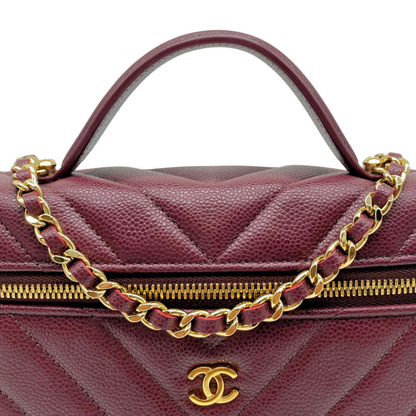 Chanel Chevron Quilted Top Handle Slim Vanity Case with Chain Burgundy