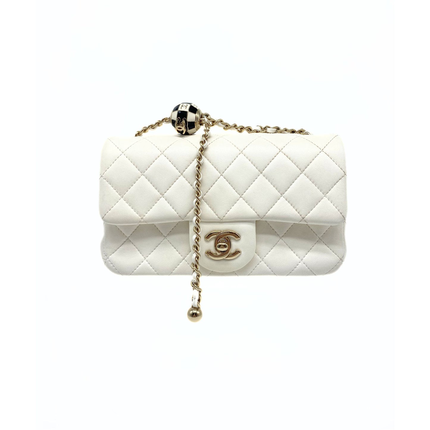 Chanel Pearl Crush Mini Square Flap Bag White Lambskin Light Gold Hardware