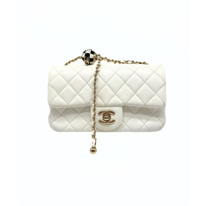 Chanel Pearl Crush Mini Square Flap Bag White Lambskin Light Gold Hardware
