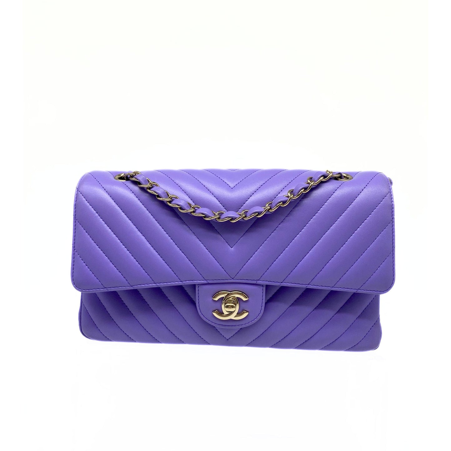 Chanel Lambskin Chevron Quilted Small Double Flap Lavender