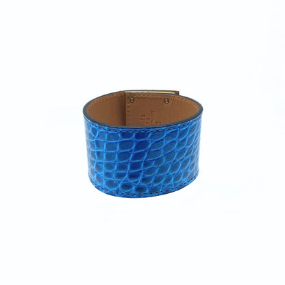 Hermes Kelly Dog Gator Cuff Blue Izmir Gold Hardware