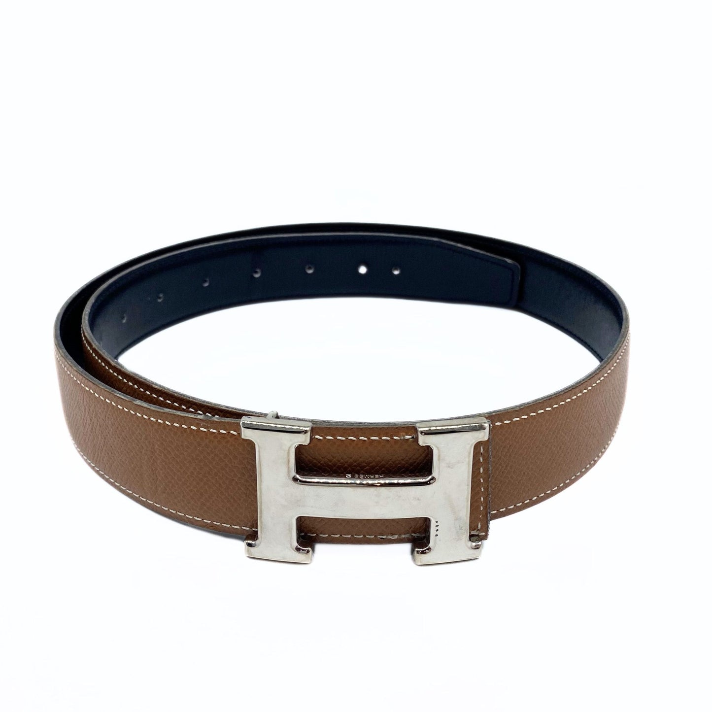 Hermes H Buckle Reversible, Gold/Black Platinum Hardware Belt