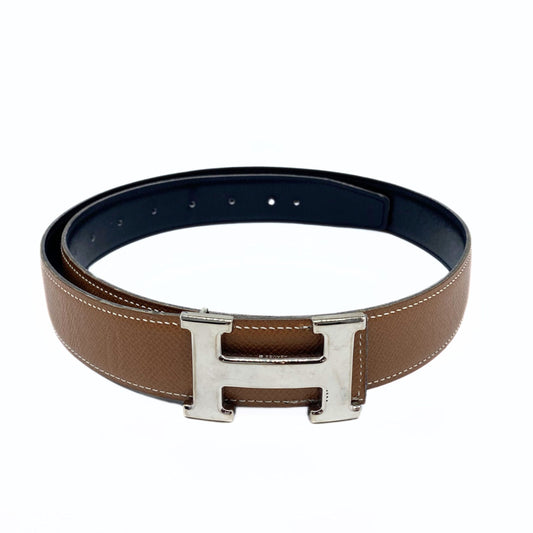 Hermes H Buckle Reversible, Gold/Black Platinum Hardware Belt
