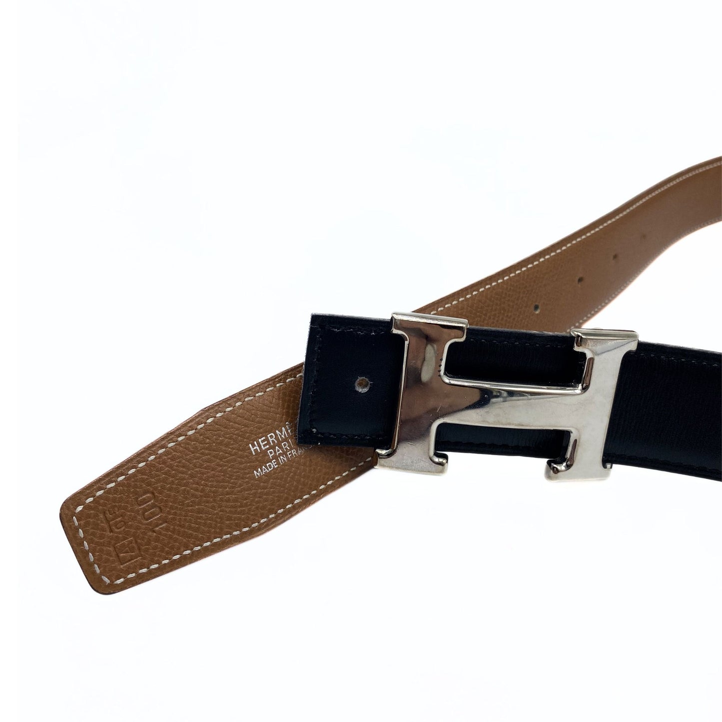 Hermes H Buckle Reversible, Gold/Black Platinum Hardware Belt