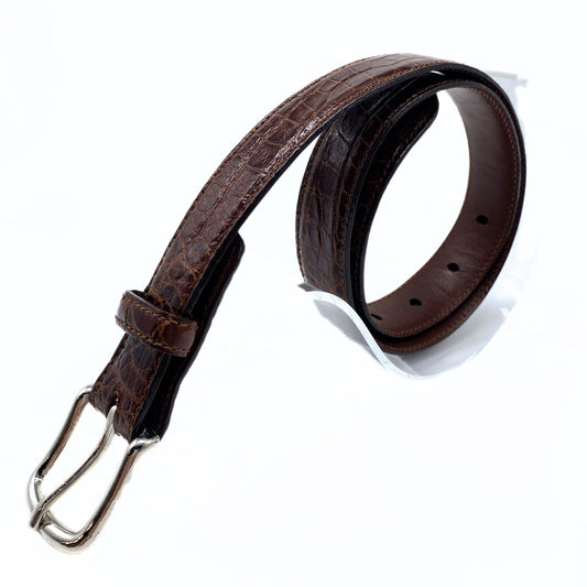 Polo Ralph Lauren Brown Alligator Leather and Silver Hardware Belt