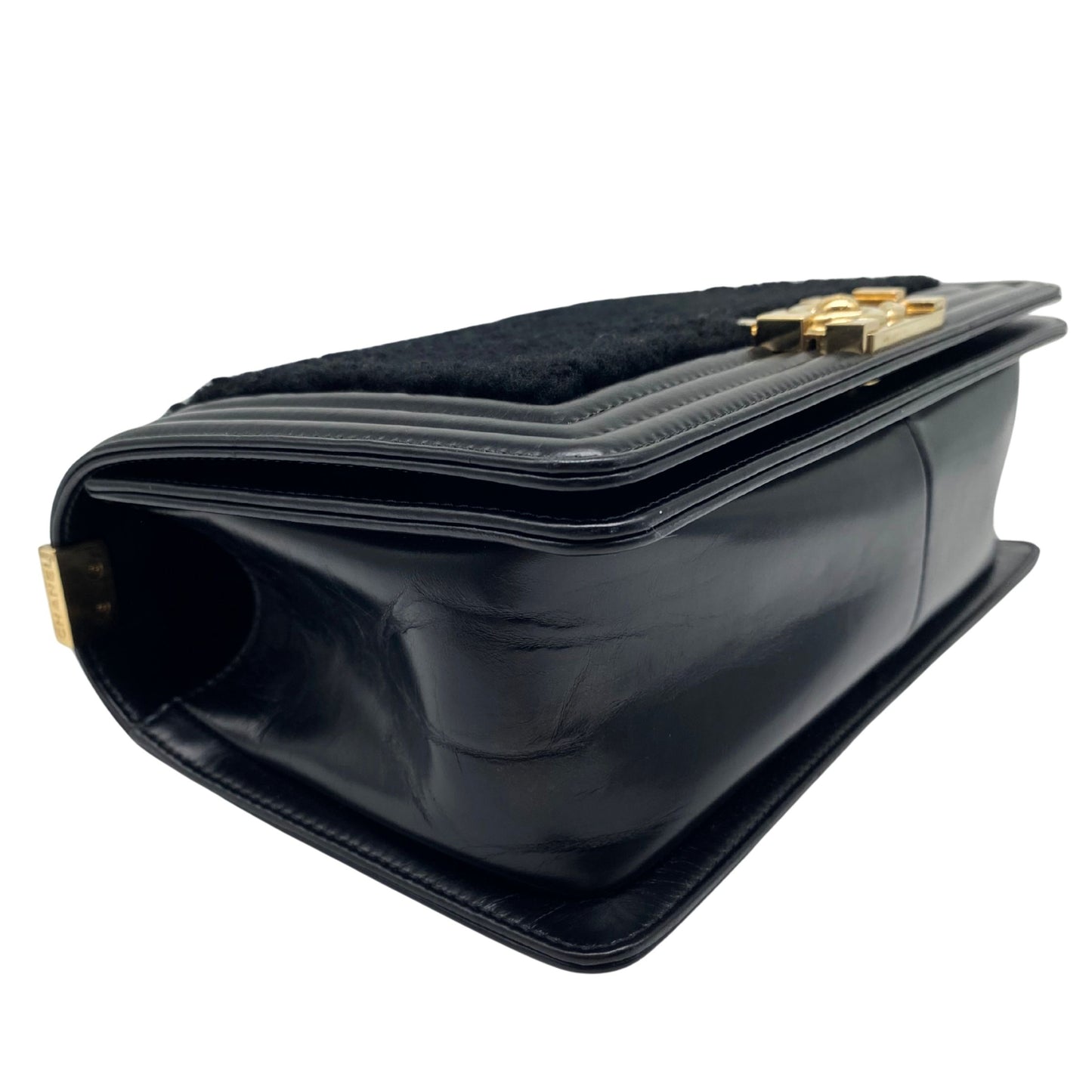 Chanel Shearling Sheepskin Medium Boy Flap Black