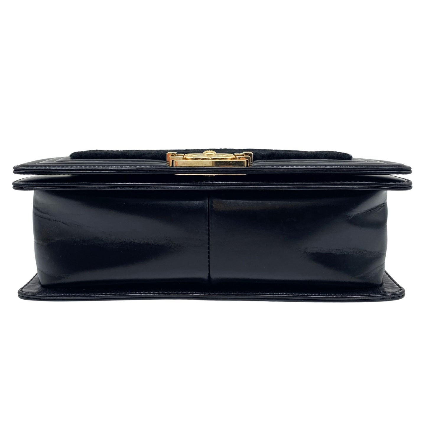 Chanel Shearling Sheepskin Medium Boy Flap Black