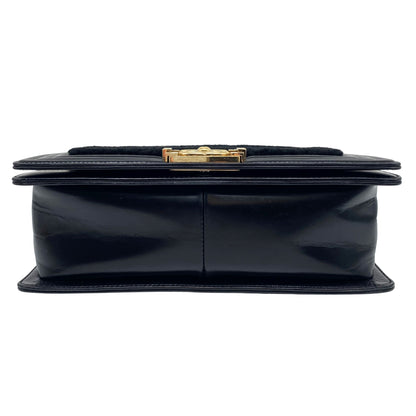 Chanel Shearling Sheepskin Medium Boy Flap Black