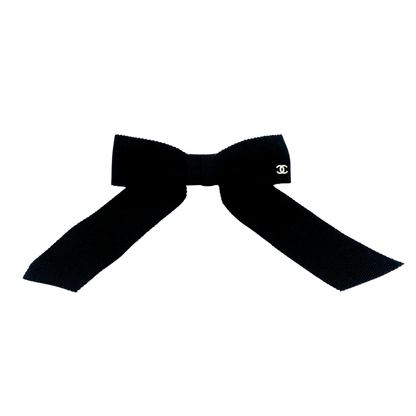 Chanel Grosgrain Bow CC Hair Clip Black
