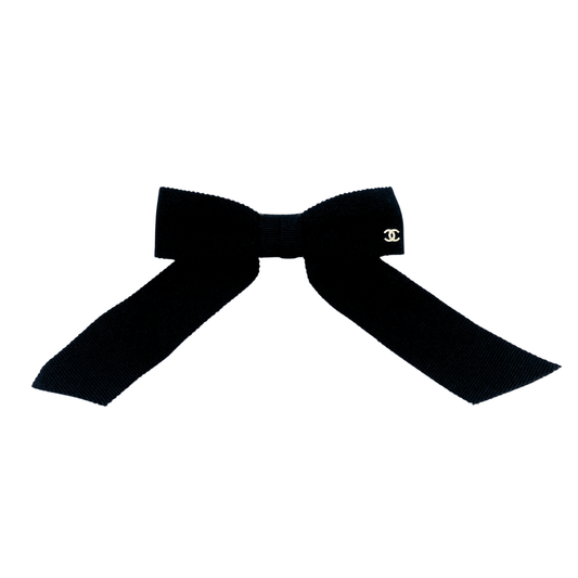 Chanel Grosgrain Bow CC Hair Clip Black