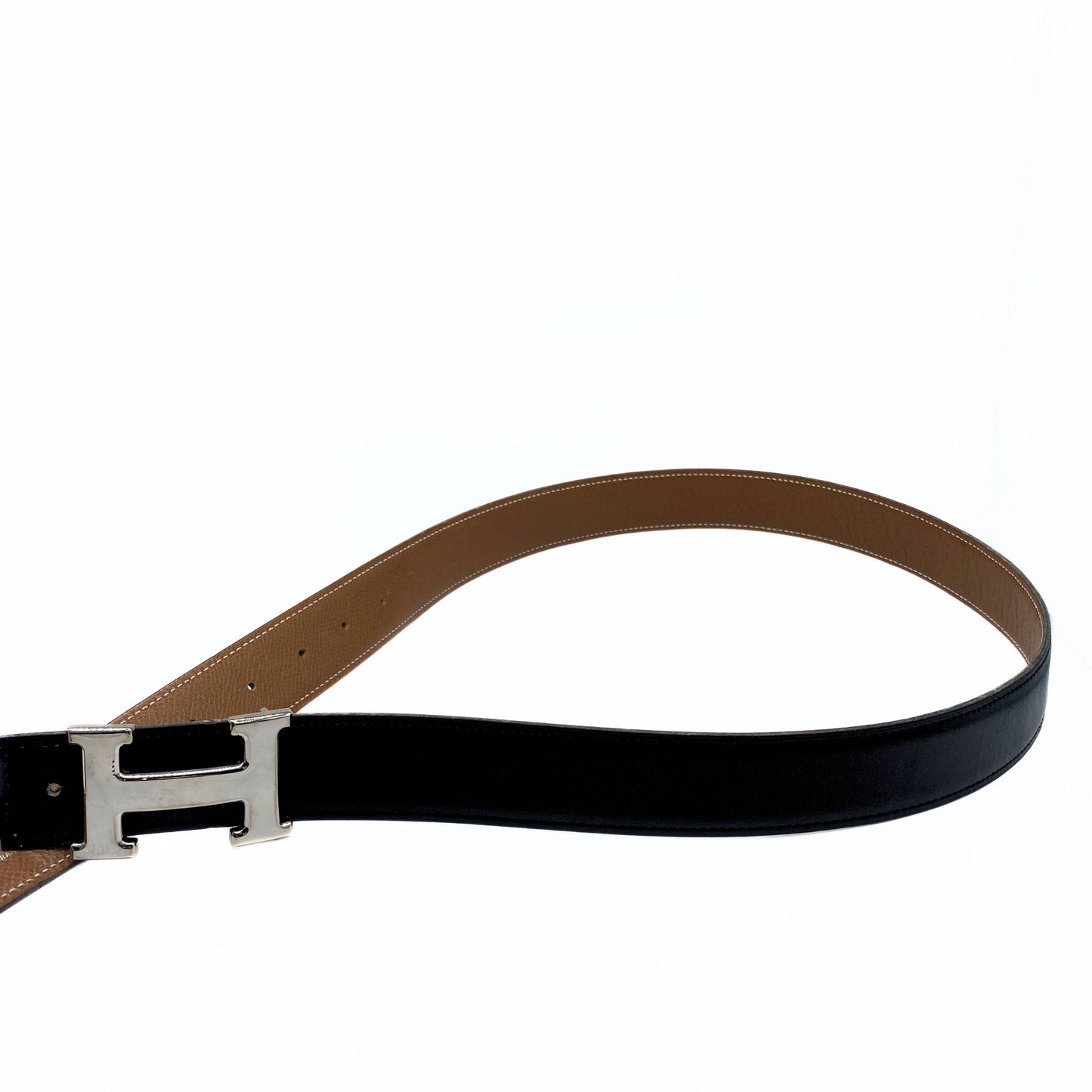 Hermes H Buckle Reversible, Gold/Black Platinum Hardware Belt