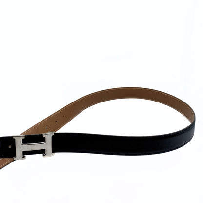 Hermes H Buckle Reversible, Gold/Black Platinum Hardware Belt