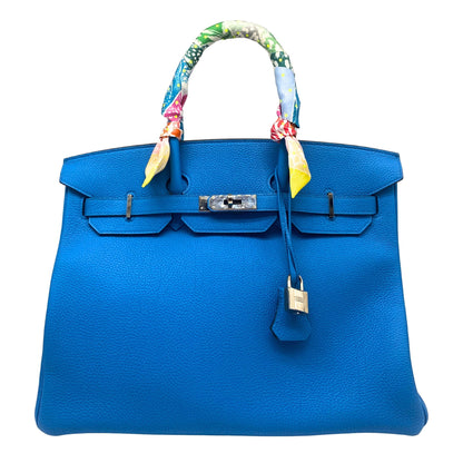 Hermes Birkin 35, Blue Zanzibar Verso Malachite with 2 Twillys.