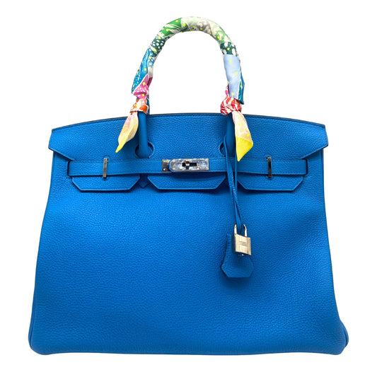 Hermes Birkin 35, Blue Zanzibar Verso Malachite with 2 Twillys.