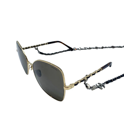 Chanel Tortoiseshell and Gold Sunglasses with Chain