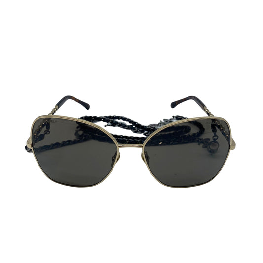Chanel Tortoiseshell and Gold Sunglasses with Chain