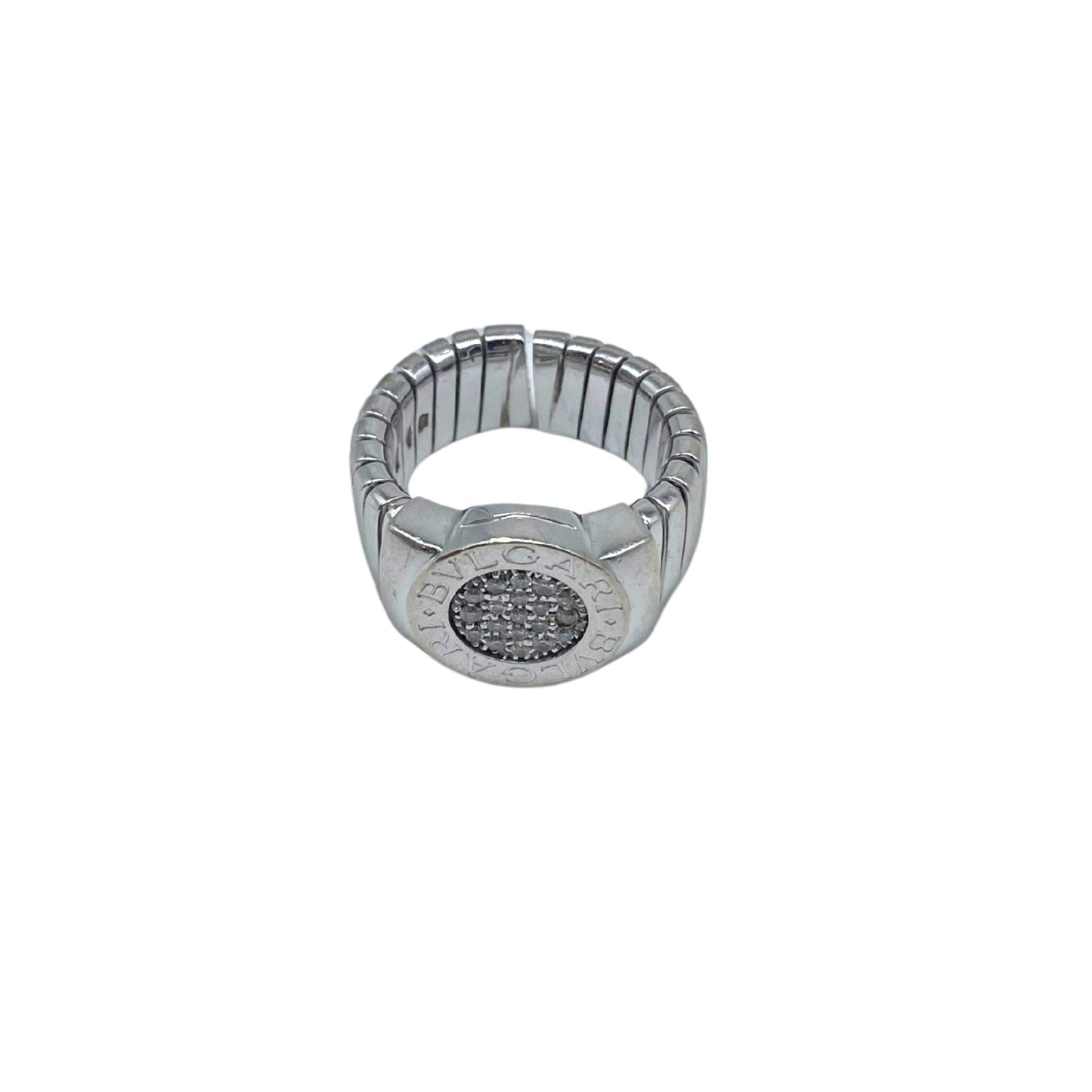 Bvlgari Tubogas 18K Pave Ring