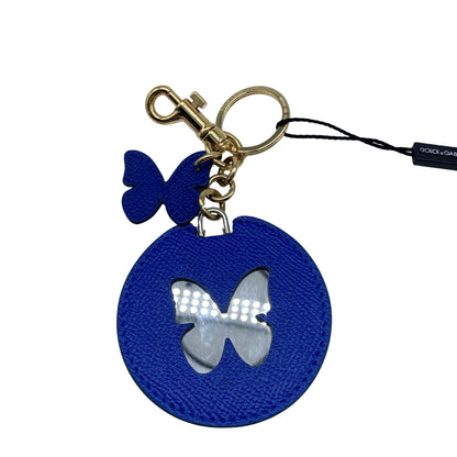 Dolce & Gabbana Blue Butterfly Leather Mirror Keychain