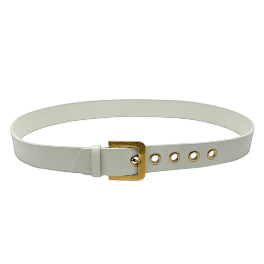 Christian Dior White Calfskin Leather D-Buckle Belt