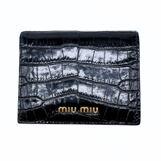 Miu Miu Black Crocodile Embossed Compact Wallet