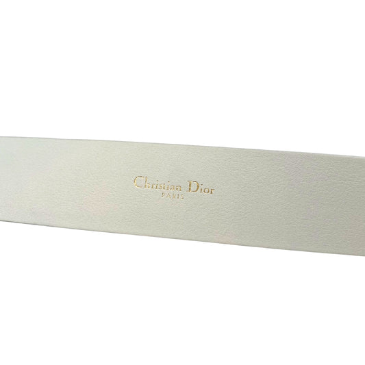 Christian Dior White Calfskin Leather D-Buckle Belt