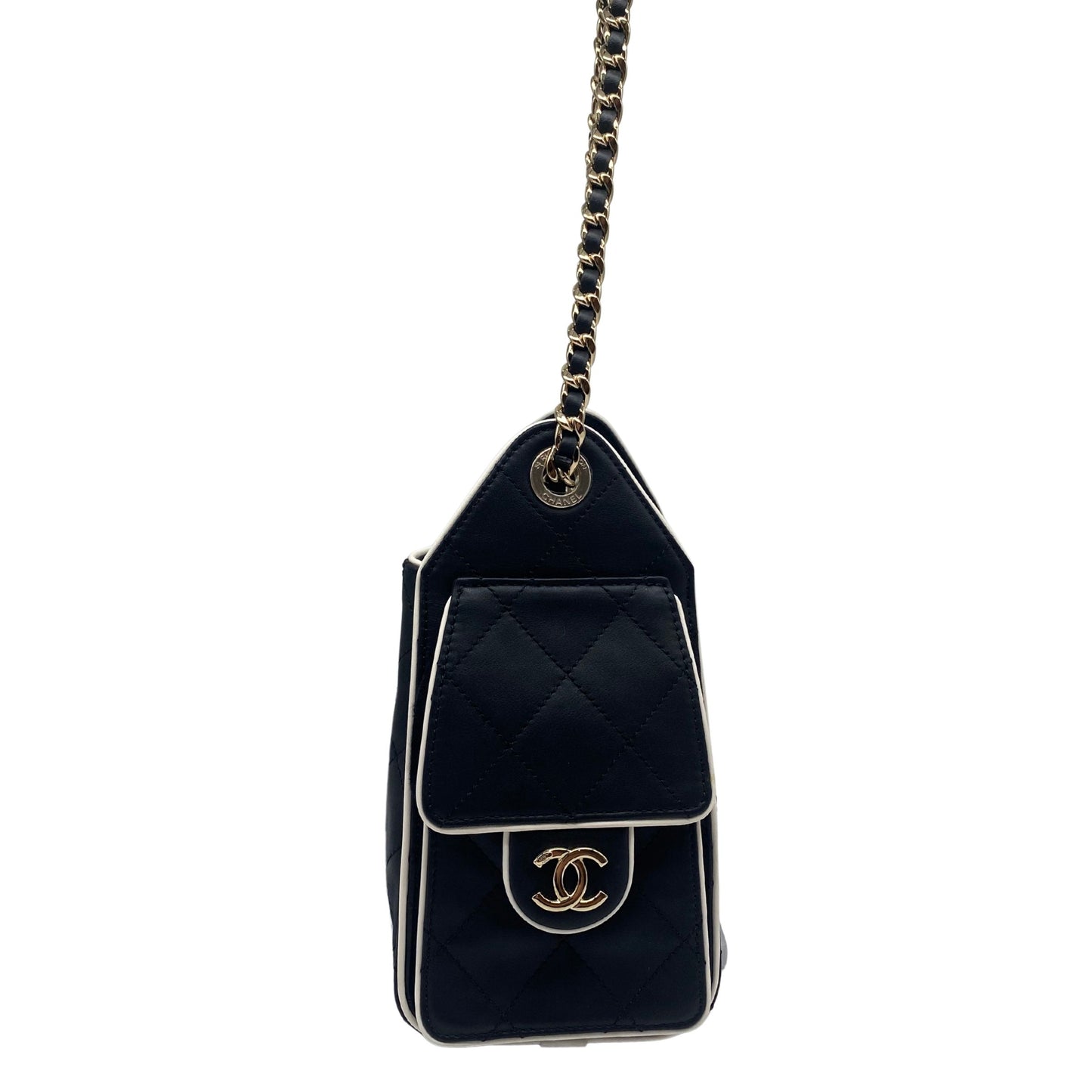 Chanel 25 Mini Black Leather w/ White Trim, Gold Hardware