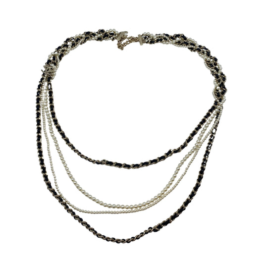 Chanel CC Logo Pearl Multi Chain Long Necklace