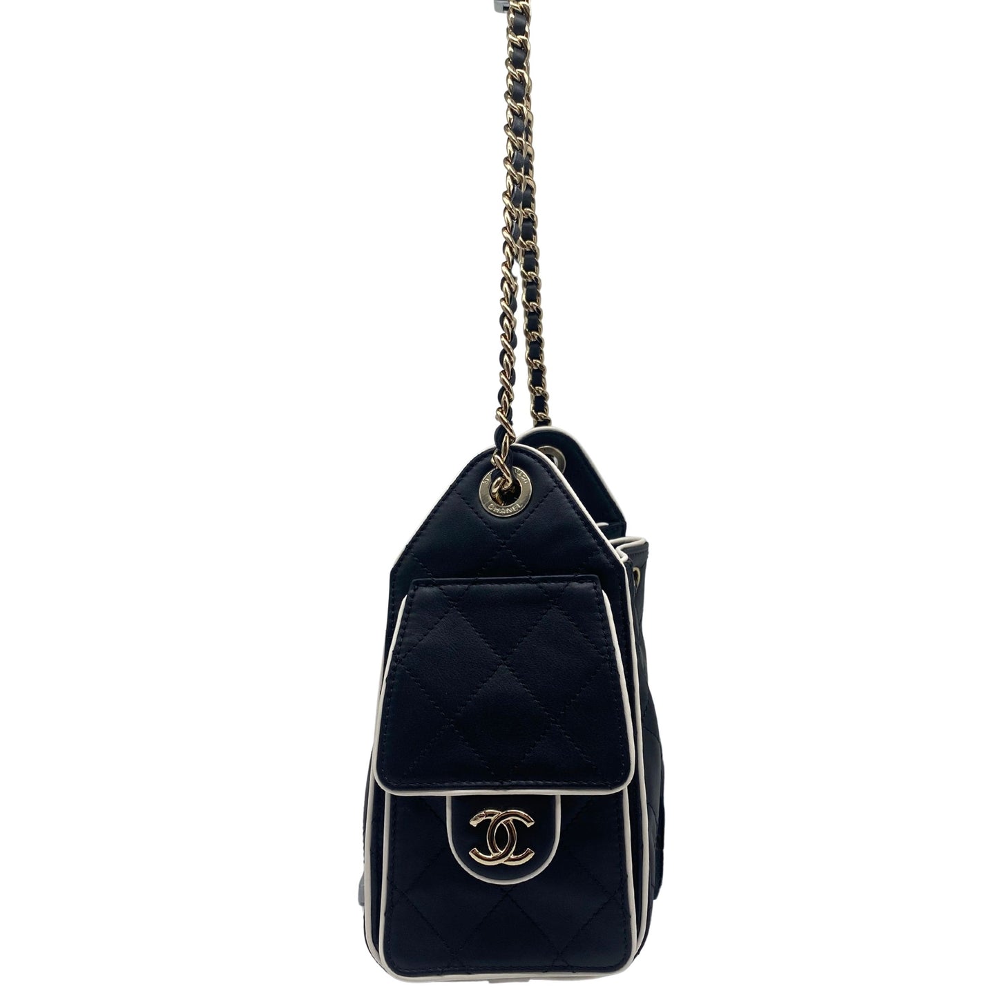 Chanel 25 Mini Black Leather w/ White Trim, Gold Hardware