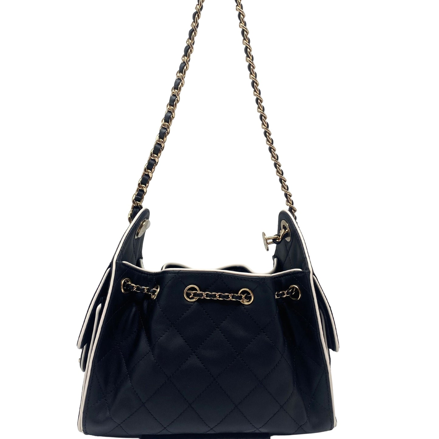 Chanel 25 Mini Black Leather w/ White Trim, Gold Hardware