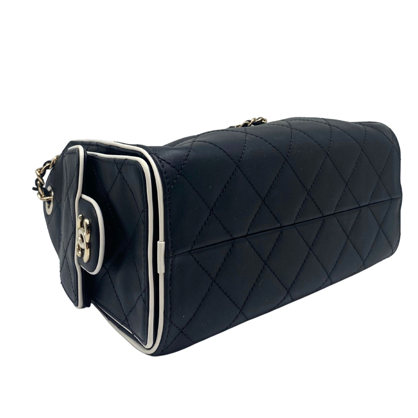 Chanel 25 Mini Black Leather w/ White Trim, Gold Hardware