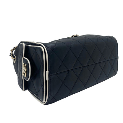Chanel 25 Mini Black Leather w/ White Trim, Gold Hardware