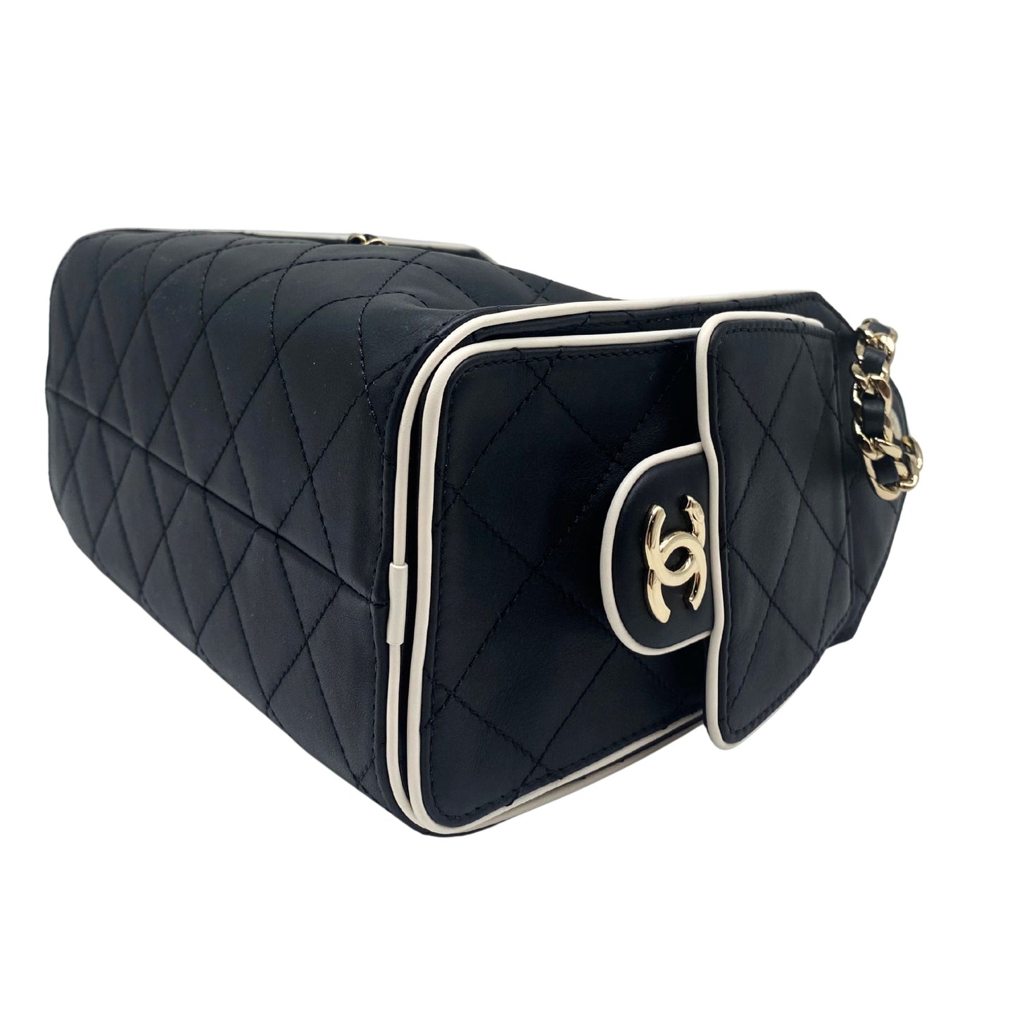 Chanel 25 Mini Black Leather w/ White Trim, Gold Hardware