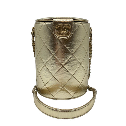 Chanel CC Turnlock Vanity Case with Chain Quilted Hammered Metallic Calfskin Small