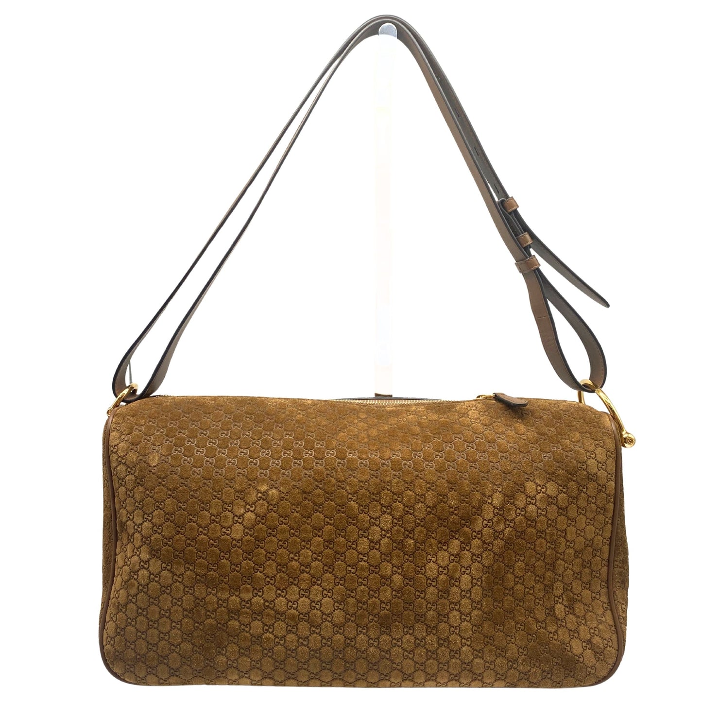 Suede GG Monogram Half Horsebit Medium Shoulder Bag Brown